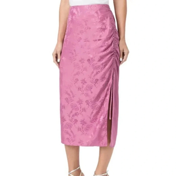 PAIGE Dresses & Skirts - NWT PAIGE 100% Silk Ruched Tie Damask Floral Midi Skirt Dusty Plum Size XL